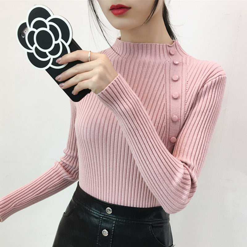 Pullover Button Turtleneck Sweater