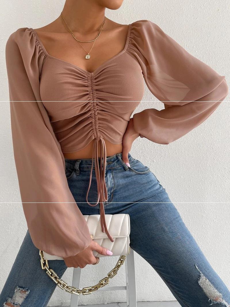 Women V-Neck Mesh Sexy Top