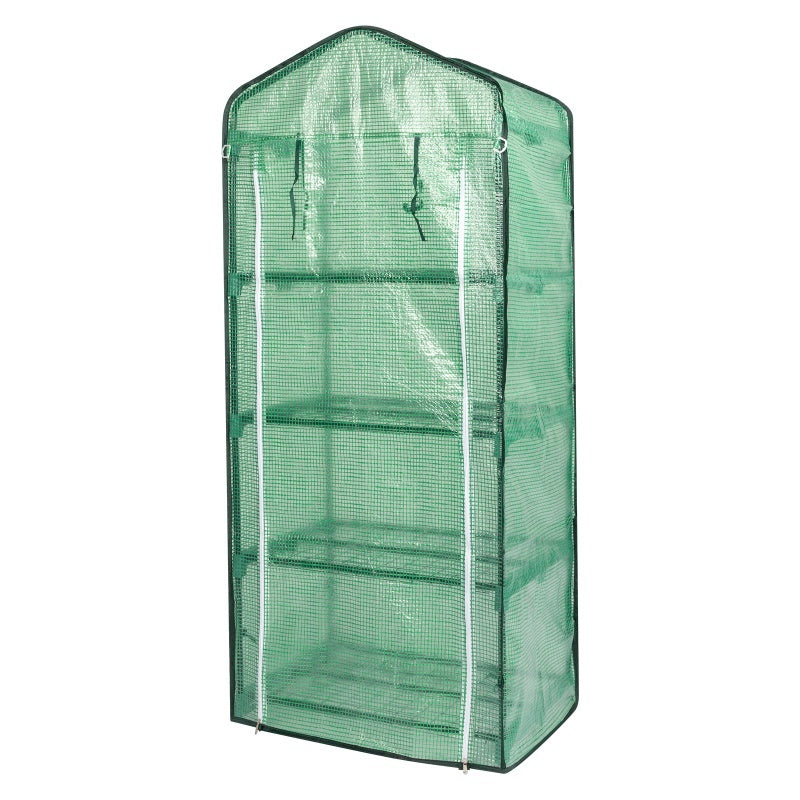 69x49x160cm PE Fabric Flower Room, Black Iron Pipe Pointed Mini Strip, 4-layer Grid Flower Rack With Zipper Roll Door