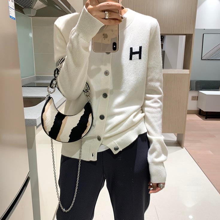 Cashmere Cardigan Ladies Loose Casual H Letter Jacquard