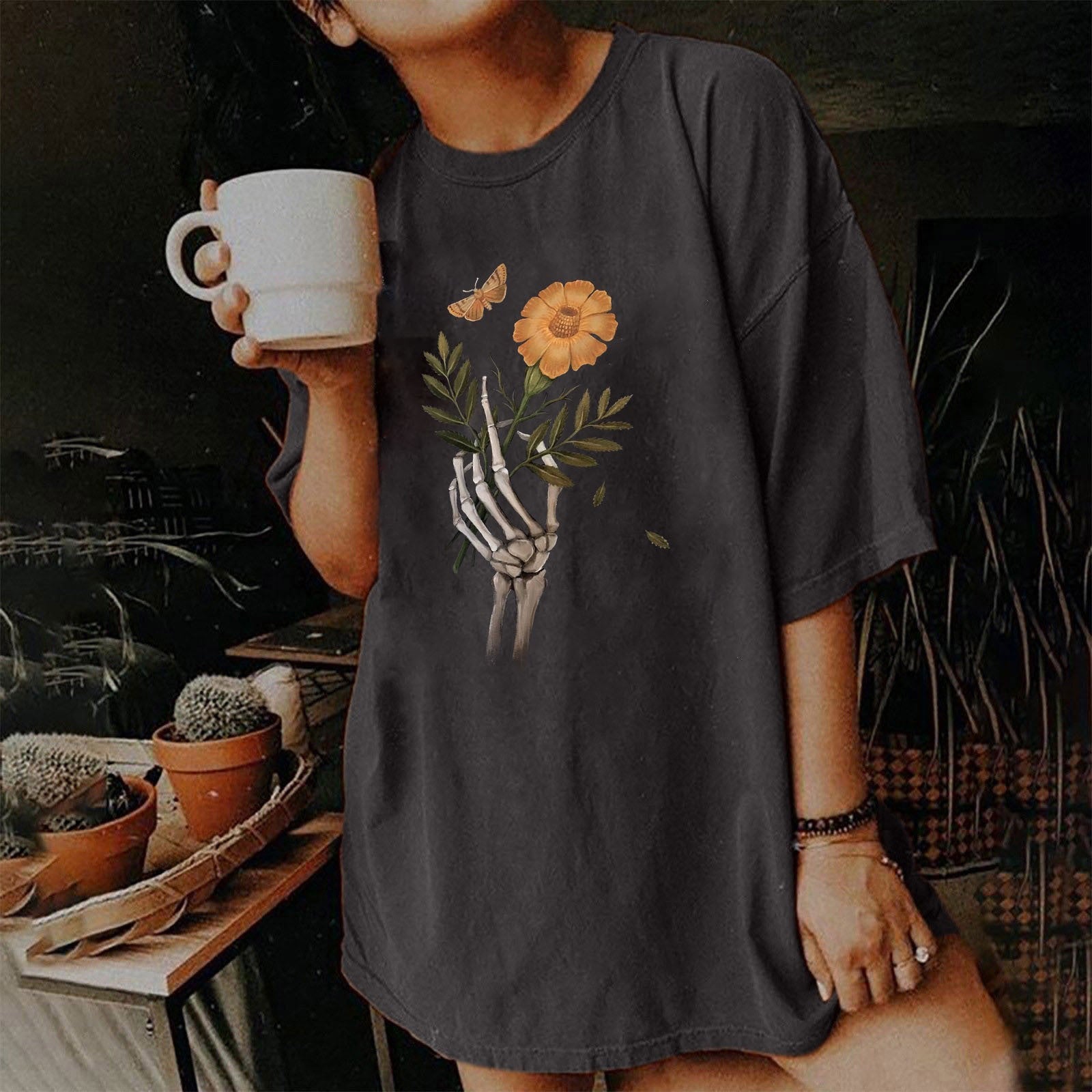 Women's Short Sleeved Vintage T-Shirt Skull Print High Street Fashion