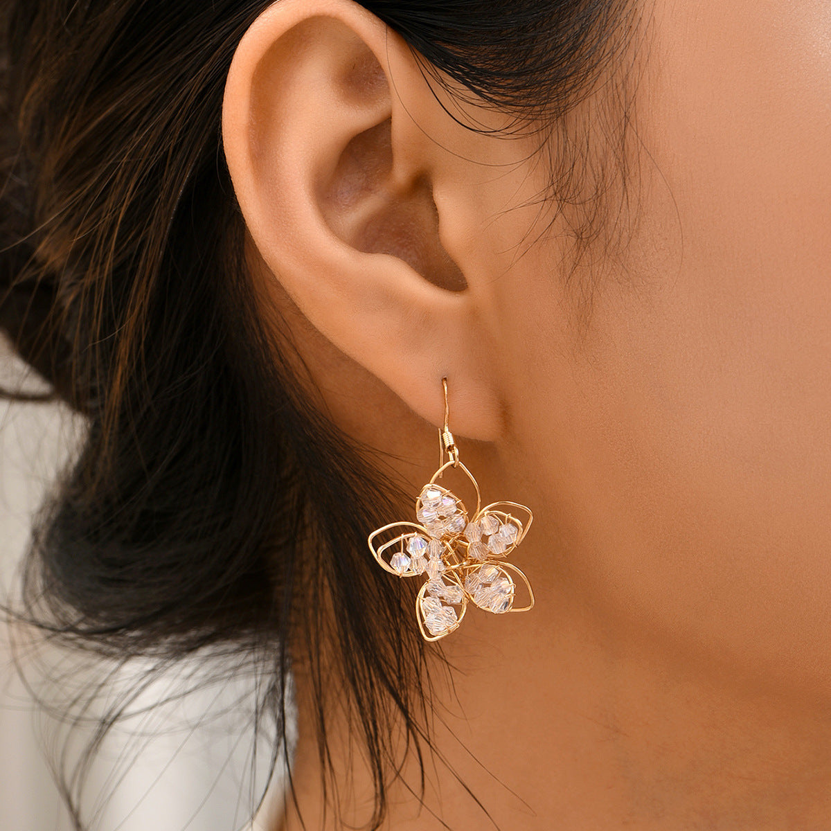 Creative Mini Five-pointed Star Crystal Flower Earrings