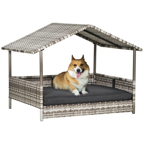 The Rattan Dog House Outdoor with Canopy Is Suitable for Small and Medium-Sized Dogs