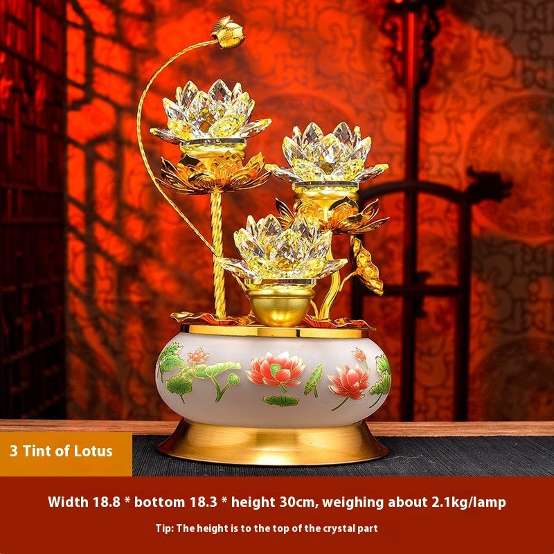 Colorful Crystal Lotus Buddha Hand Plug-in Buddha Worshiping Lamp