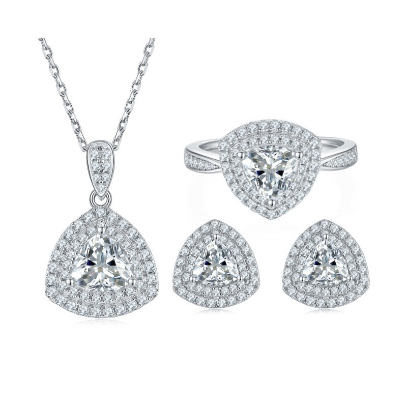 1 Karat Moissanite Special-Shaped Rings Ear Studs Necklace Three-Piece Set