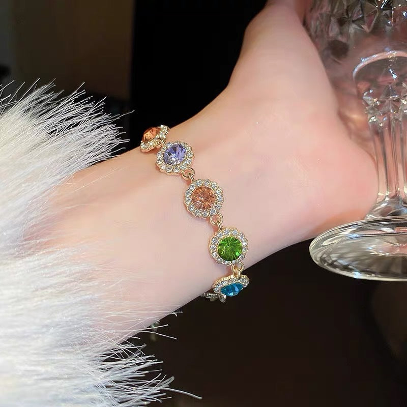 Retro Colorful Full Diamond Colorful Necklace Fresh And Sweet
