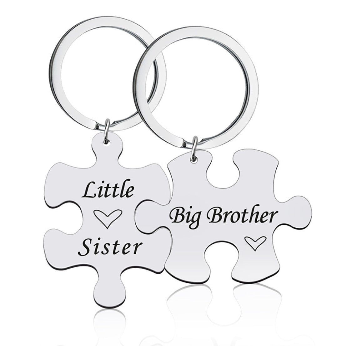 Stainless Steel Puzzle Keychain Big Brother Little Sister