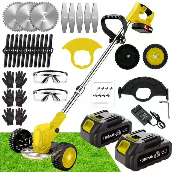 21V Electric Weed Eater With Wheels,Cordless Battery Weed Wacker With Charger, 2Batteries,3 In 1 Brush Cutter String Trimmer Grass Trimmer Lawn Mower,Edger For Garden And Yard Lawn,Dealsforyoudays