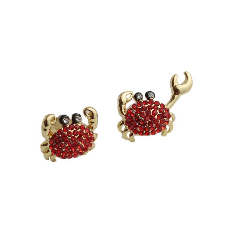 Red  Diamond Like Asymmetric Small Crab Earrings