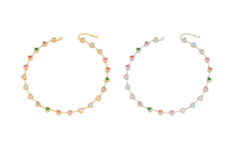 Candy Color Heart Color Zircon Necklace Ornament