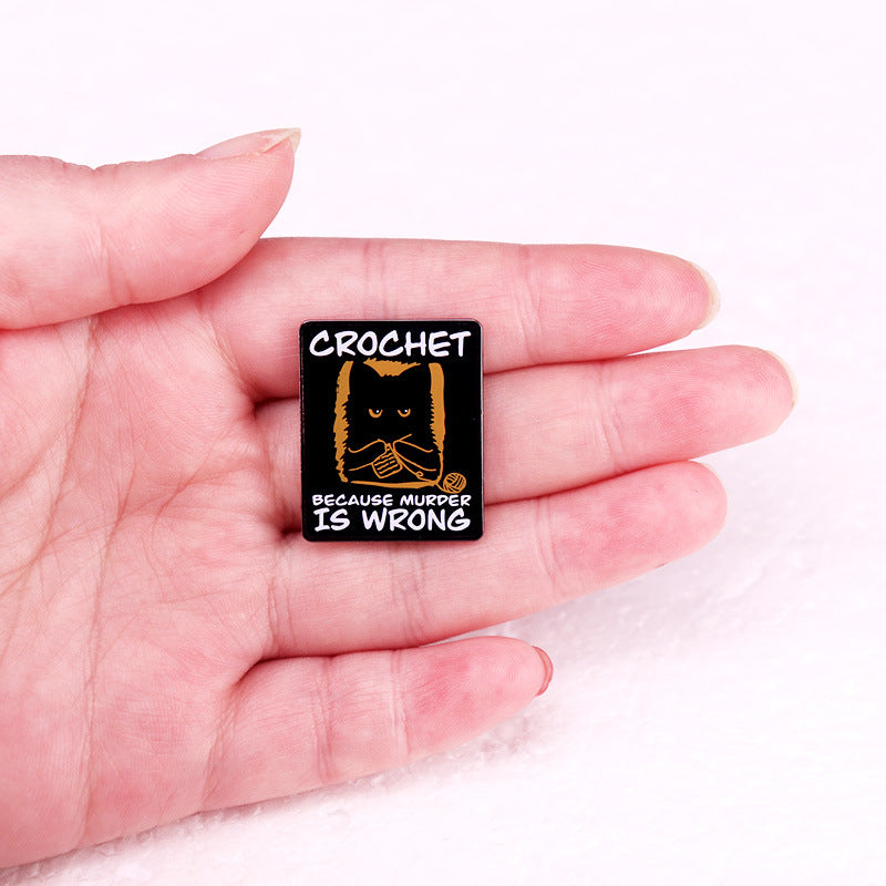 Crochet Black Cat Brooch Badge