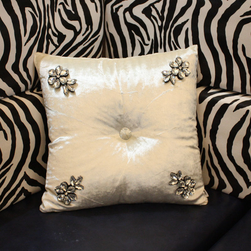 Ins Wind Velvet Crystal Flower Light Luxury Bed Back Cushion Pillow