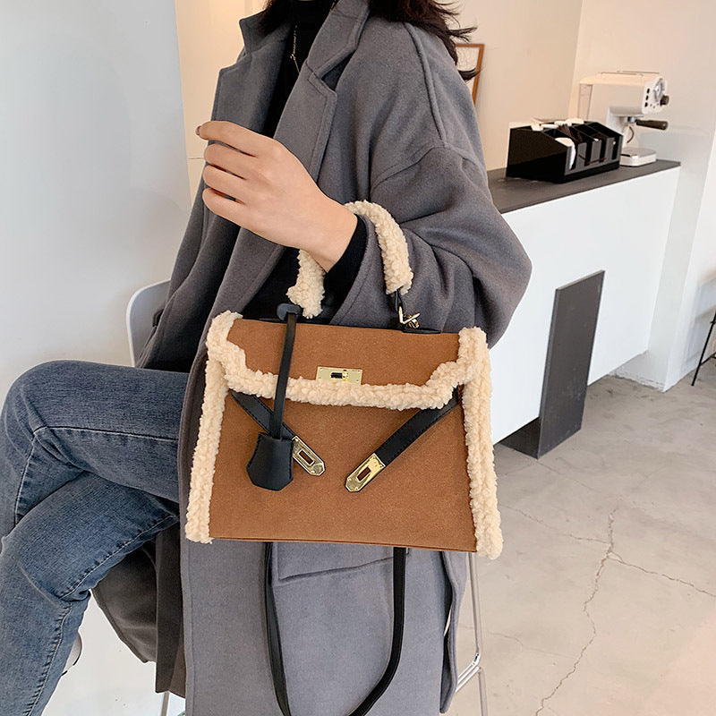 High-End Portable Temperament Platinum Bag Lamb Hair Messenger Bag