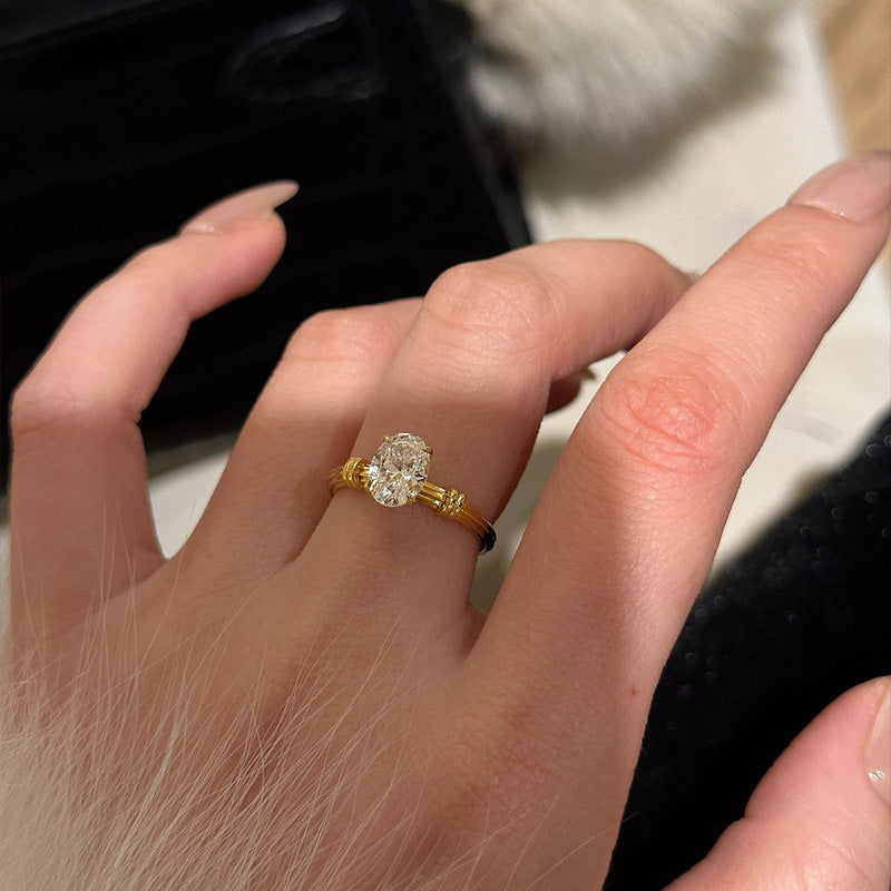 Antique Zircon Brushed Ring Female Retro Minority