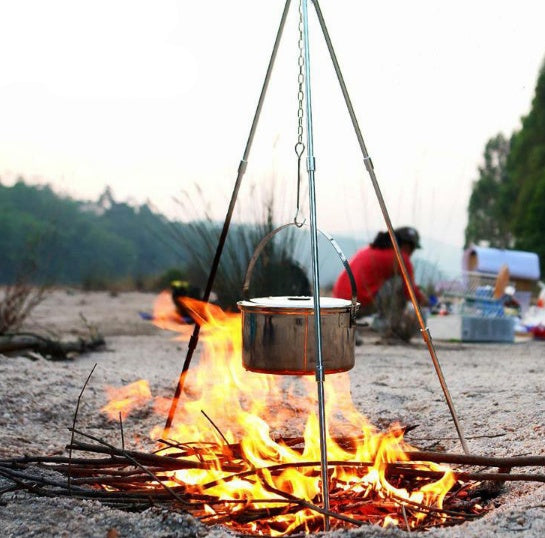 Compatible with Apple, Camping Outdoor Campfire Tripod Hanging Pot Picnic Fire Bracket Aluminum Alloy Tripod Camping Supplies