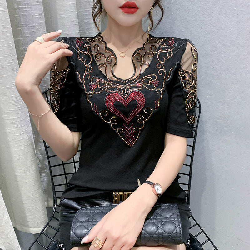 Heavy Duty Stamping Drill Fashion Temperament Bottoming Shirt Top