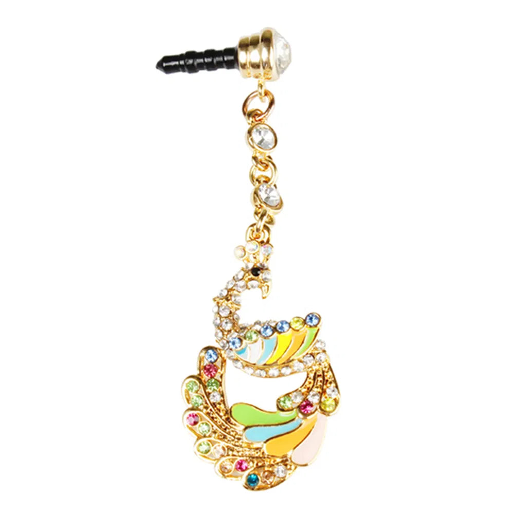 Colorful Crystal Diamond Phoenix Dust Cap Pendant For Cell Phone 3.5mm Jack