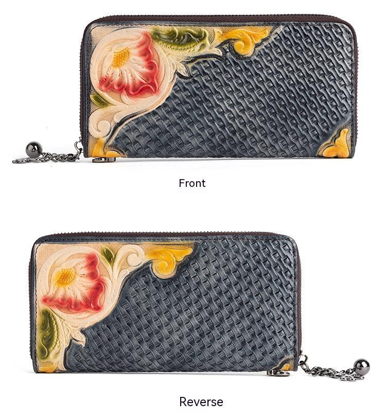 Fashion Retro Hand-Painted Tree High Leather Mid-Length Clutch Purse