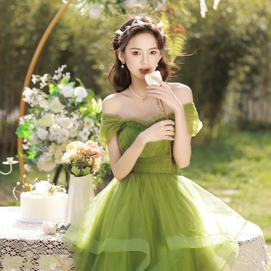Green French Light Luxury Fairy Banquet Style Dress