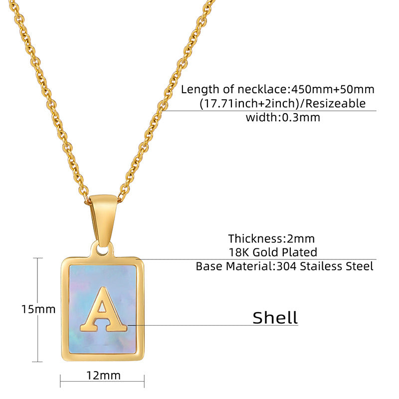 Titanium Steel 26 English Letter Necklace Blue Shell