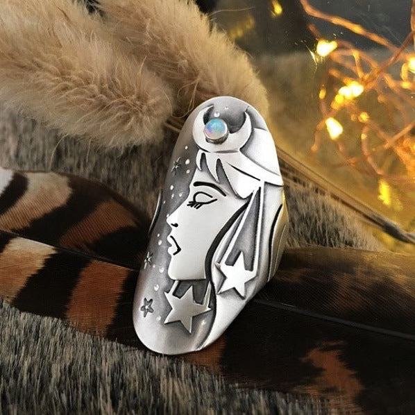 Constellation Ring Beauty Head Flower Libra Jewelry
