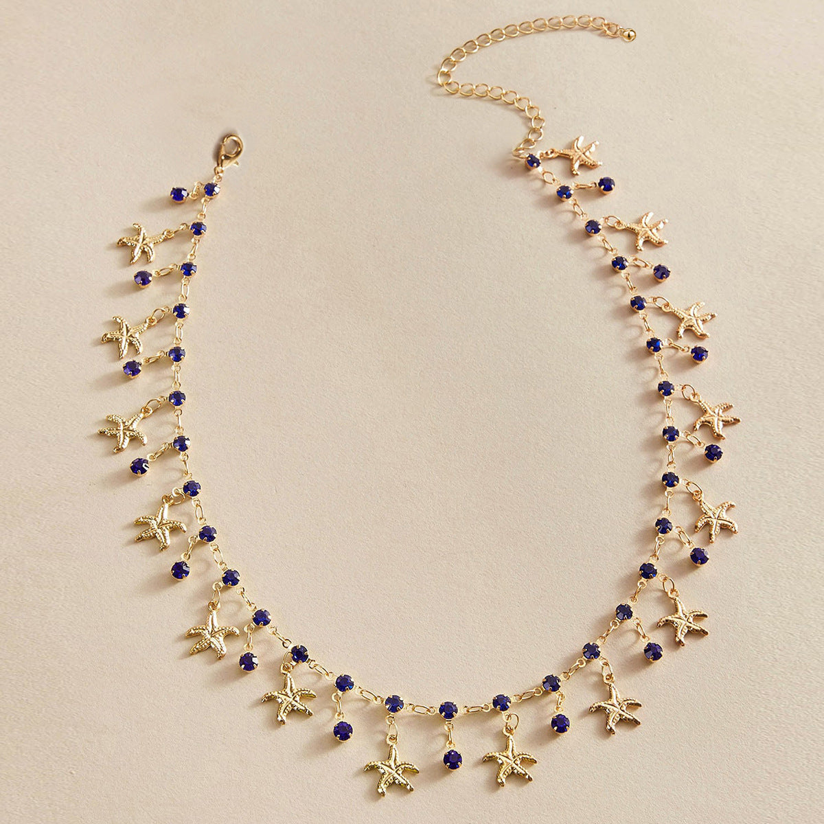 Royal Blue Tassel Alloy Starfish Palace Style Necklace Women