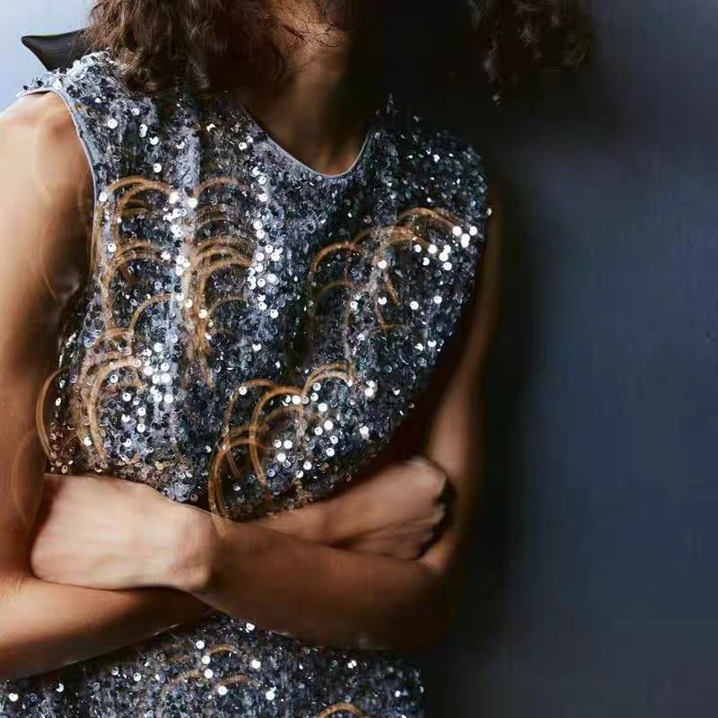Shiny Sequin Lace-Up Bow Dress