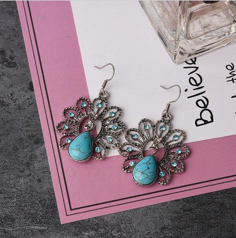 Turquoise Peacock Earrings