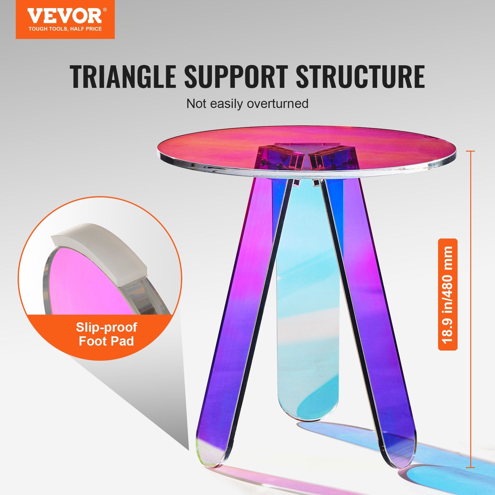 Round Iridescent Side Table, Acrylic End Table, Clear Rainbow Acrylic Coffee Table For Drink, Food, Snack Used In Living Room, Bedroom, And Study