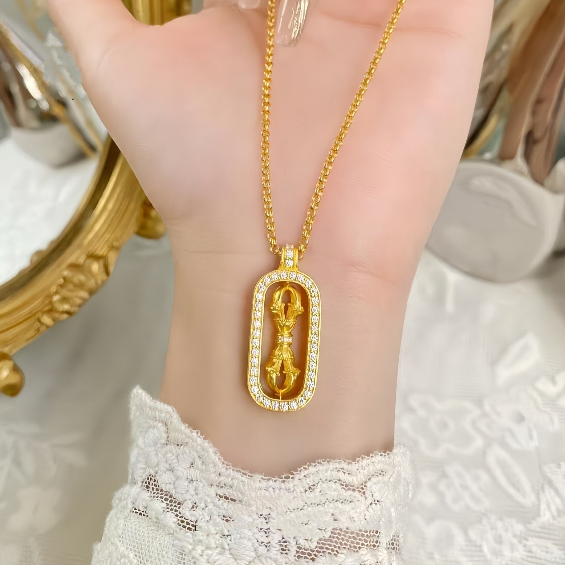 Gold Plating Copper Necklace Women's Clothing Vajra Diamond Pendant Necklace