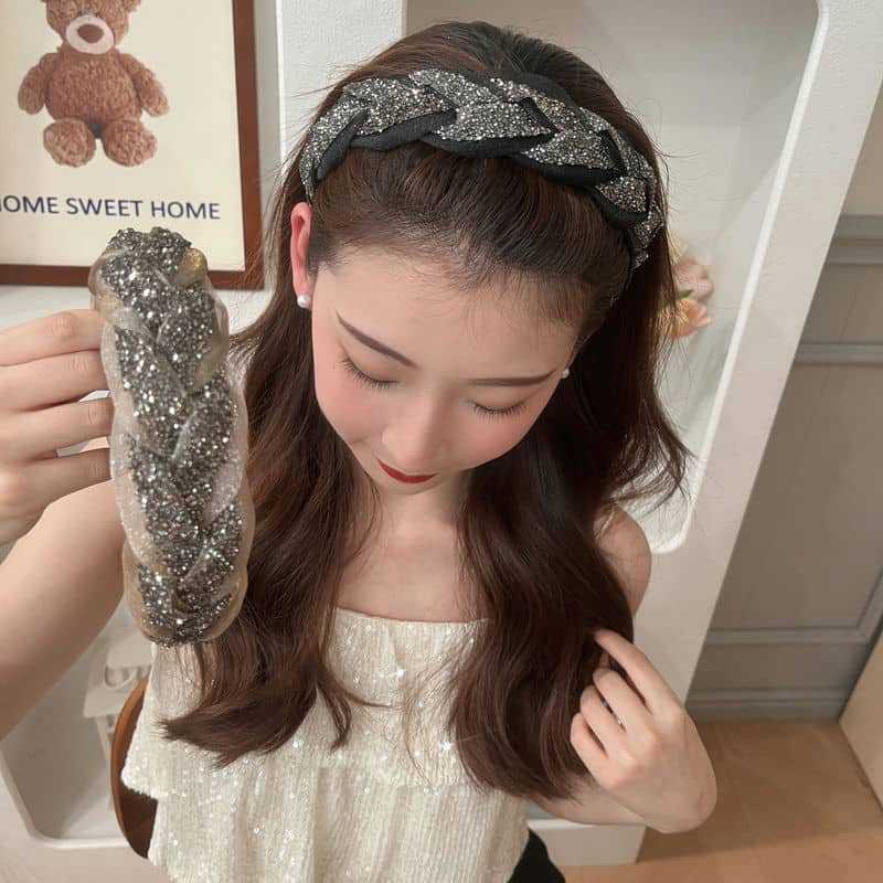 Non-Slip Rhinestone Heavy Industry Wide-brimmed Twist Braid Hair Band High Stove Top Hairpin