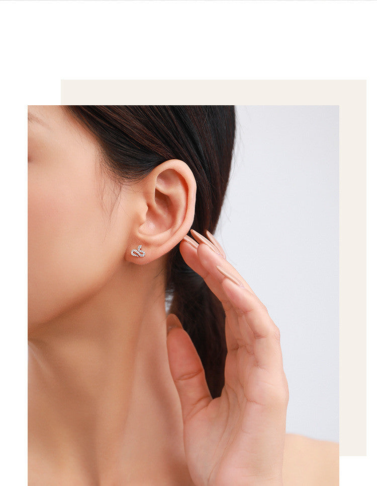 S925 Sterling Silver Snake Full Diamond Stud Earrings