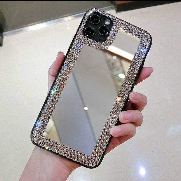 Acrylic Mirror Rhinestone Luxury Diamond Makeup Mirror Phone Case