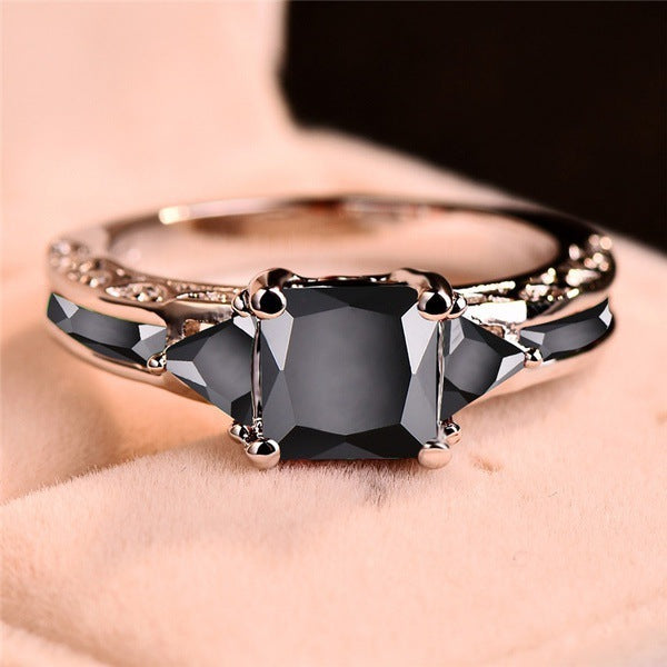 Fashion Female Zircon Black Gemstone Ring