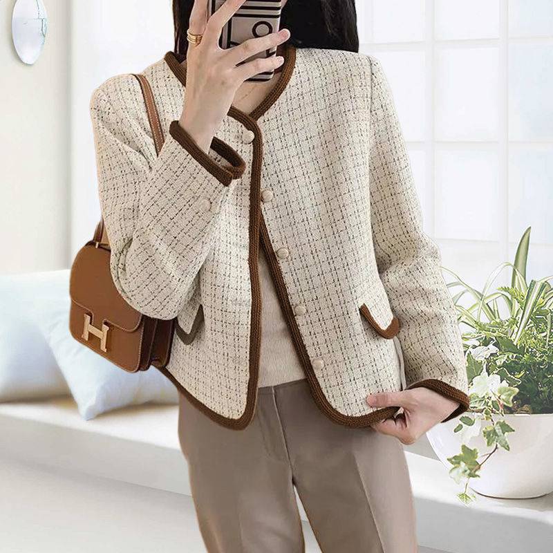 Small Country Style Houndstooth Short Coat Women Loose Top