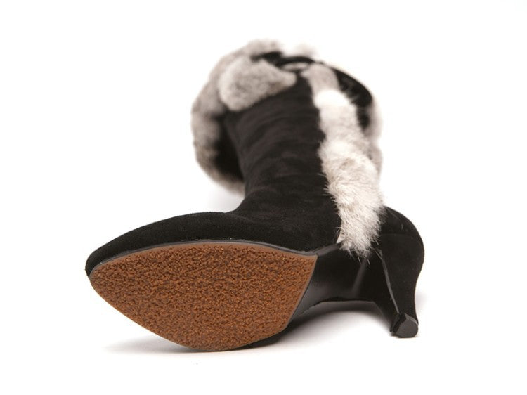 Women's Fleece Hare Fur Over-The-Knee Boots