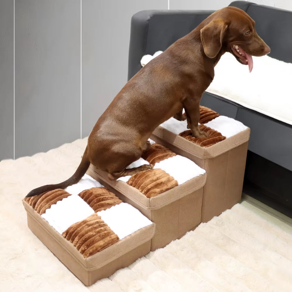 Luxury Chessboard Handmade Steps With Dog Stairs And Storage Space