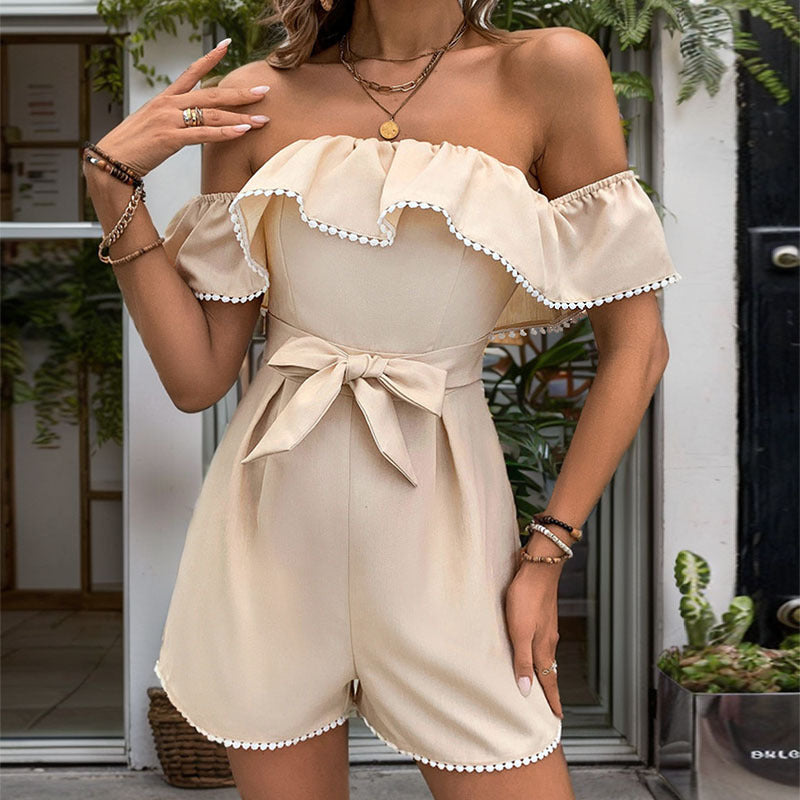 Women's Off-Shoulder Ruffled Solid Color Jumpsuit