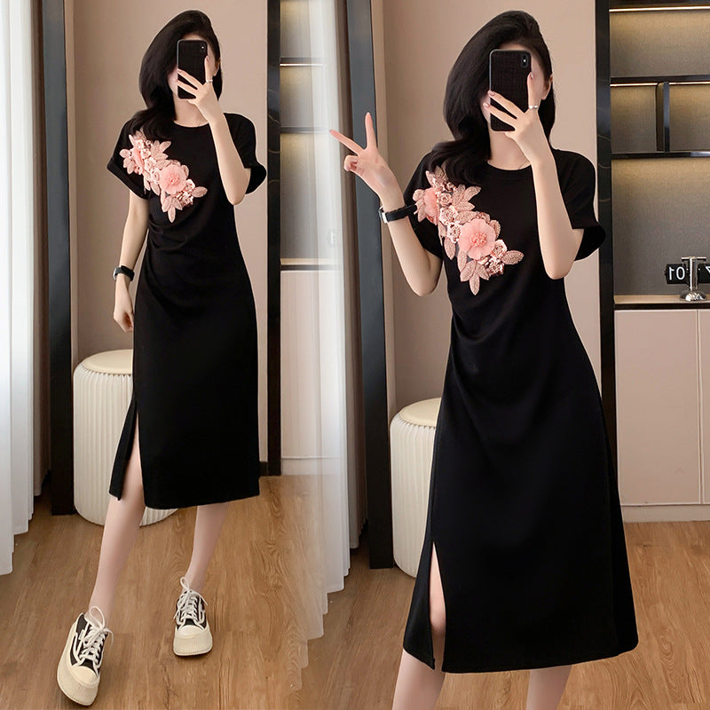 Western Style Fat Sister Black Dress Elegant Slim Fit Slimming