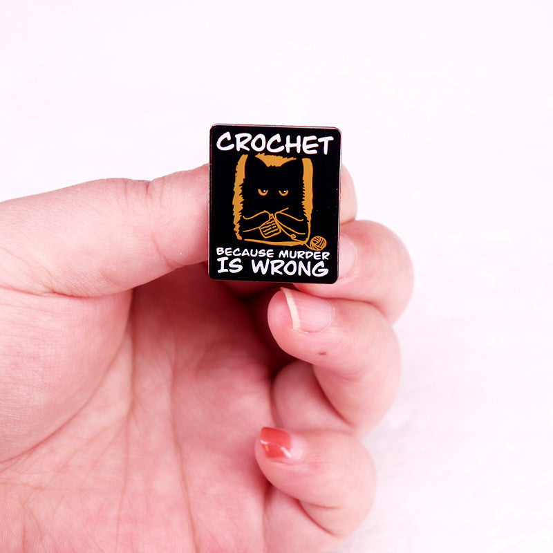 Crochet Black Cat Brooch Badge