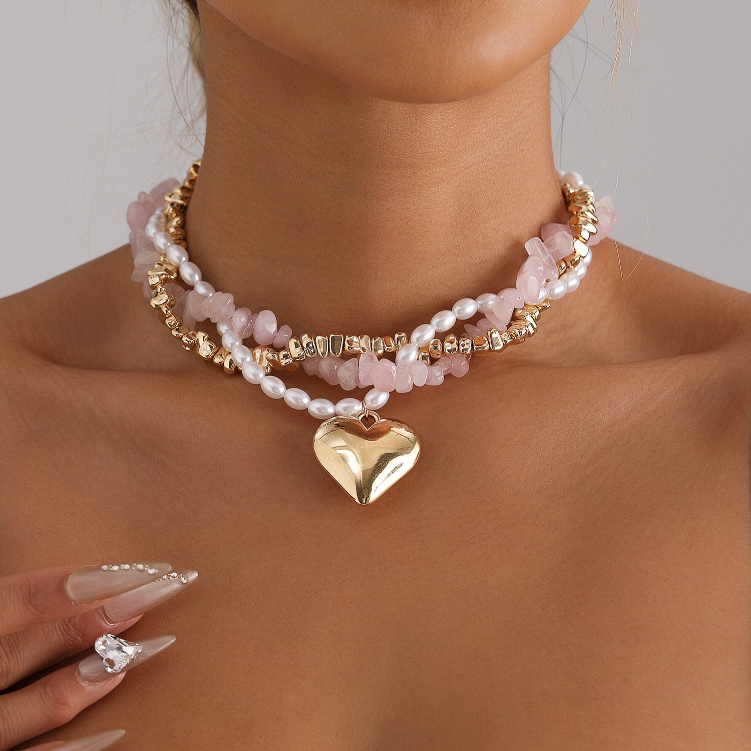Natural Stone Baroque Pearl Clavicle Chain Love Multi-Layer Necklace
