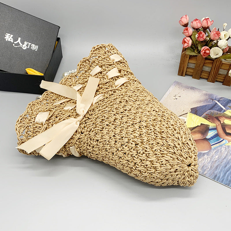 New Flat Big Brim Female Shade Dome Beach Hand Crochet Straw Hat