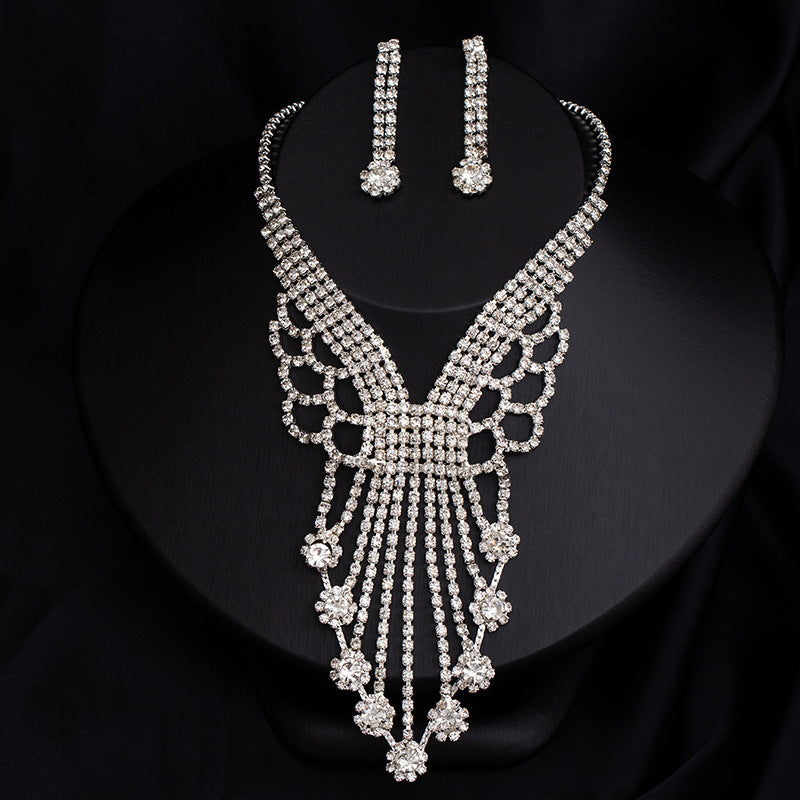 Full-Diamond Necklace And Earring Jewelry Set