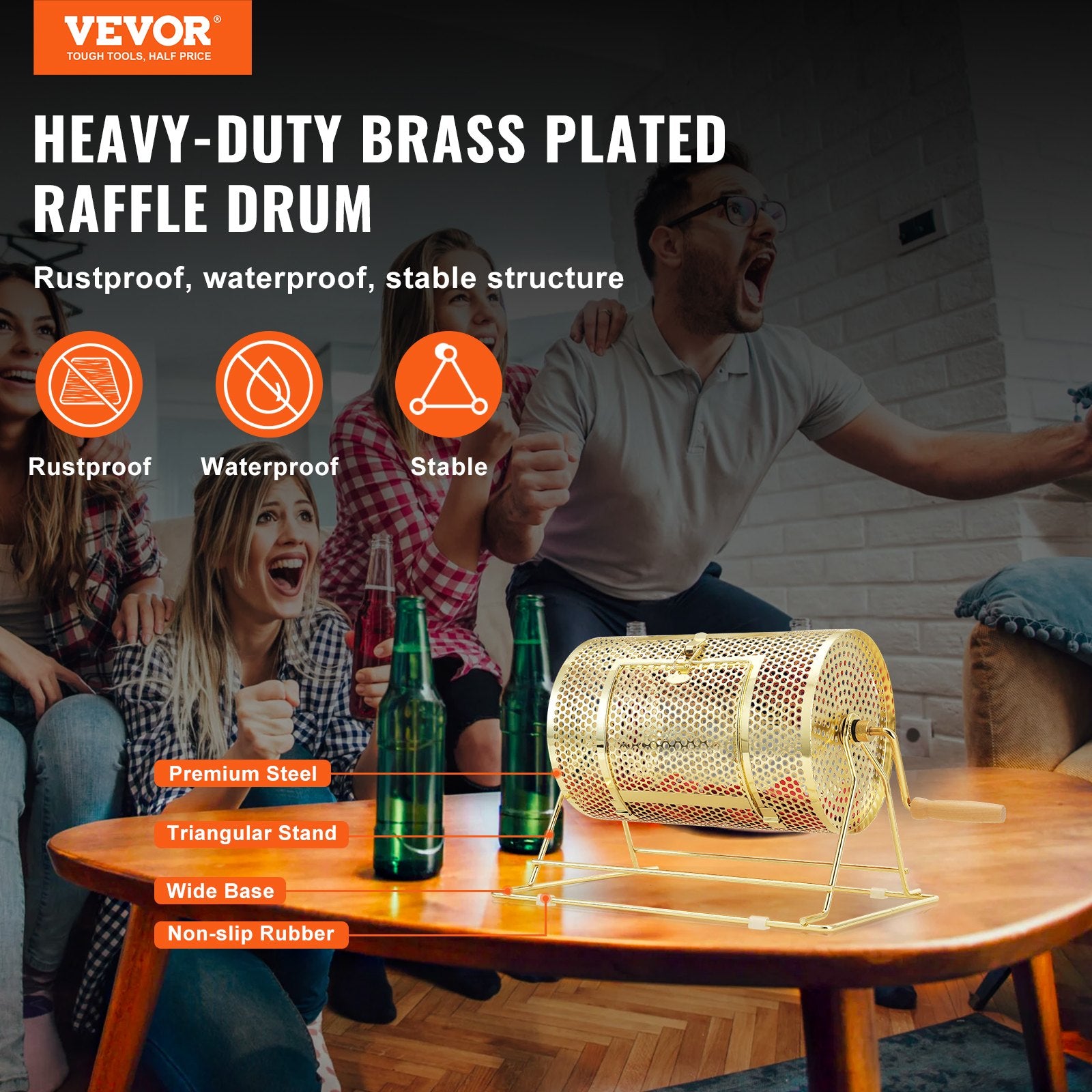 Raffle Drum,Holds 2500 Tickets, Metal Lottery Spinning Drawing With Wooden Turning Handle,11.6 X 7.48 Inch Brass Plated Raffle Ticket Spinning Cage, For Bingo Ballot Pa