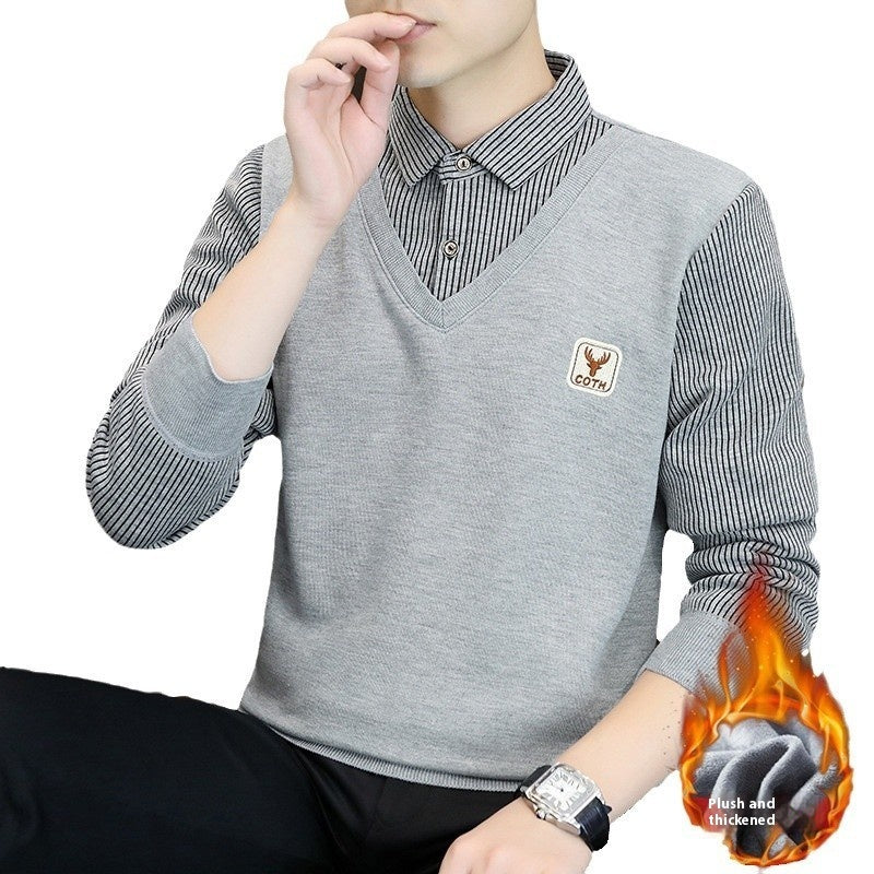 Fake Two-Piece Men's Business Casual All-Match Shirt Inner Wear Sweater