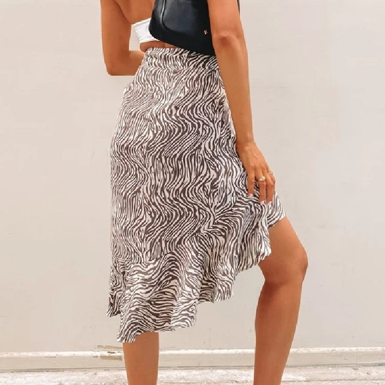 Zebra Print Dovetail Stitching Skirt