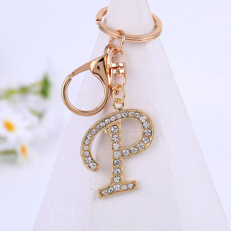 Metal Inlaid Diamond 26 English Letter Key Ring