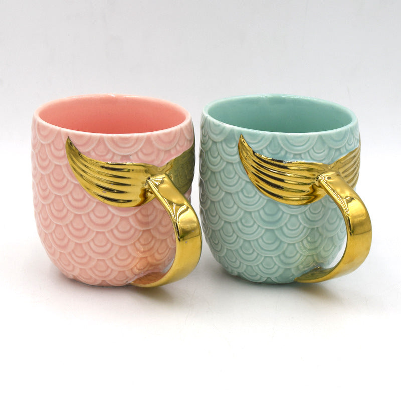 Mermaid Tail Handle Mug Pearl Glazed Gold