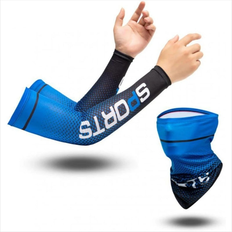 UV Resistant Ice Silk Cooling Set - 1 Pair Arm Sleeves 1 Face Mask Scarf,  Sun Protection For Running, Cycling, Outdoor Sports