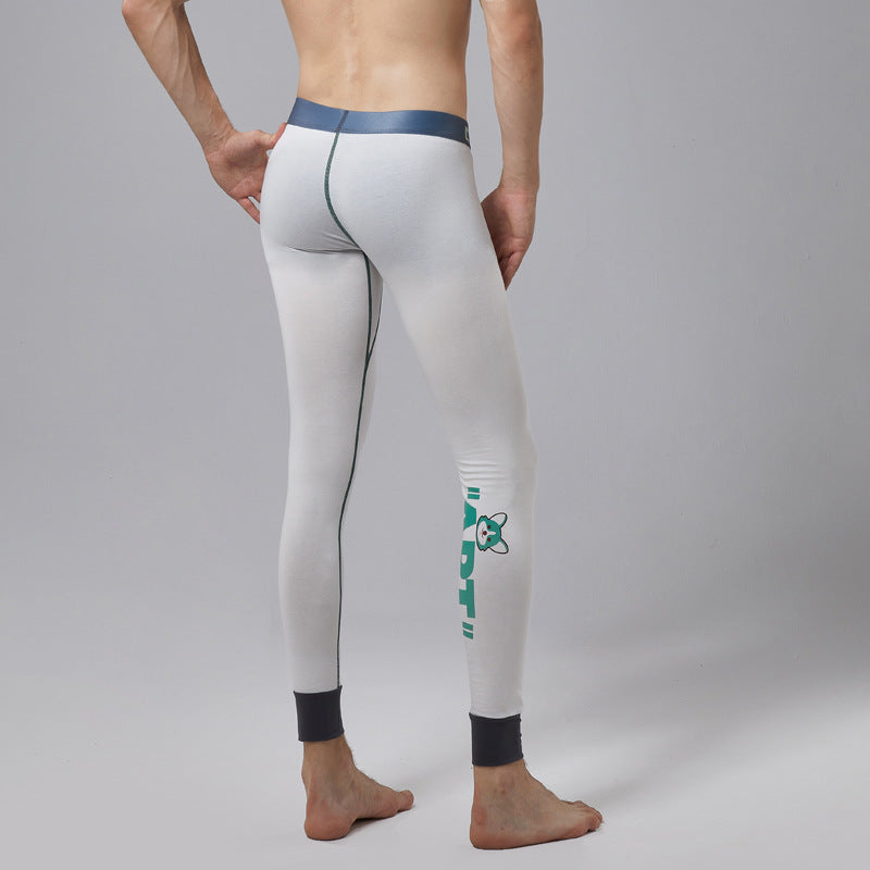 Men's Fall Winter Fashion Cartoon Printing Base Cotton-Woolen Trouser Slim Fit Warm